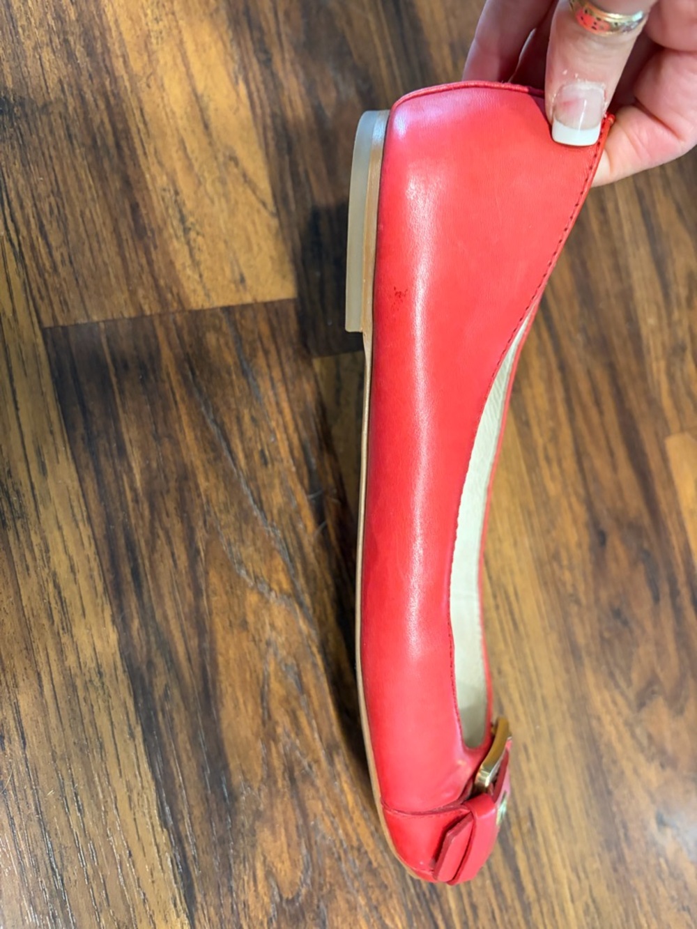 Michael Kors Red Leather Buckle Detail Flats - Picture 6 of 8